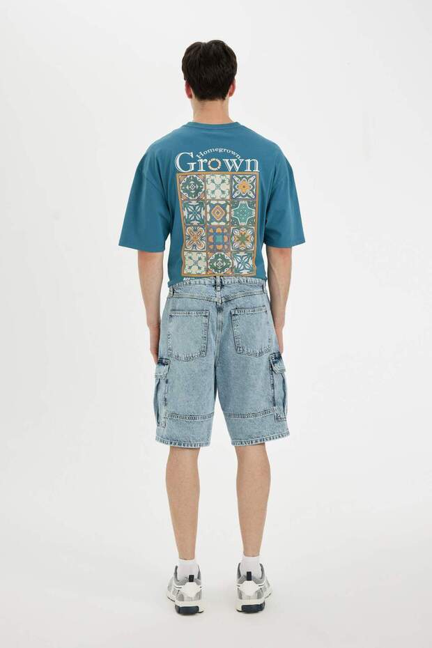 %100 Pamuk Kargo Fit Jean Bermuda Şort C2047AX24SM - 8