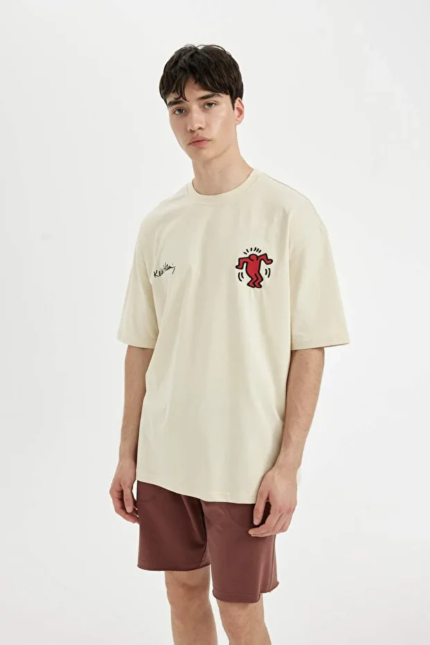 Keith Haring Oversize Fit Bisiklet Yaka Kısa Kollu Tişört C8586AX24SM - 1
