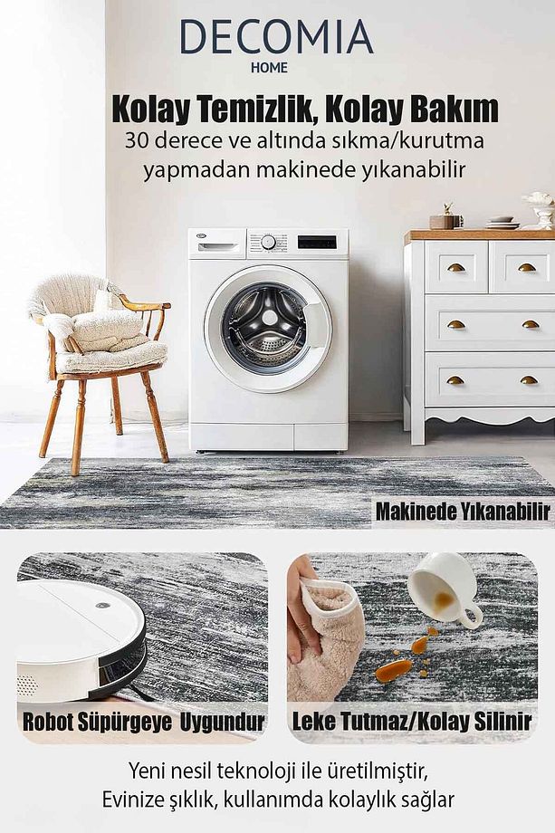 Dijital Jüt Görünümlü Kaymaz Yıkanabilir Yuvarlak Salon Halısı Mutfak Halısı Çocuk Halısı Paspas - 3