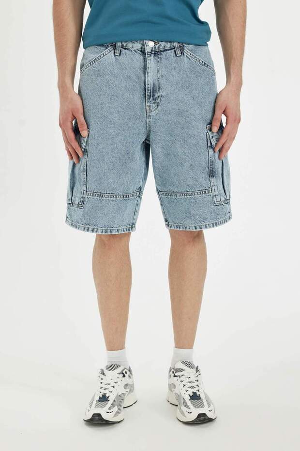 %100 Pamuk Kargo Fit Jean Bermuda Şort C2047AX24SM - 6