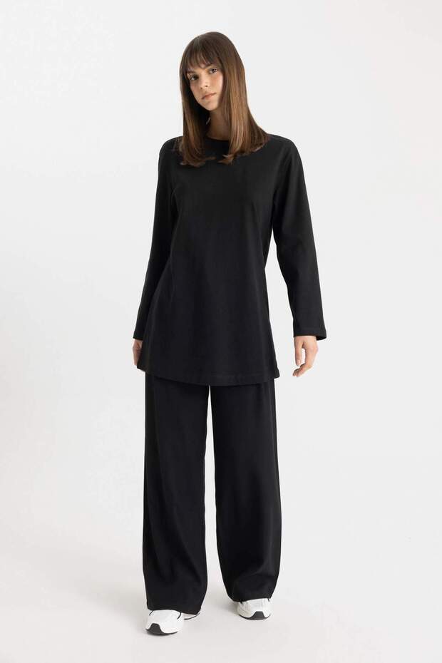 Regular Fit Bisiklet Yaka Basic Düz Uzun Kollu Tişört Tunik B2586AX24SP - 2