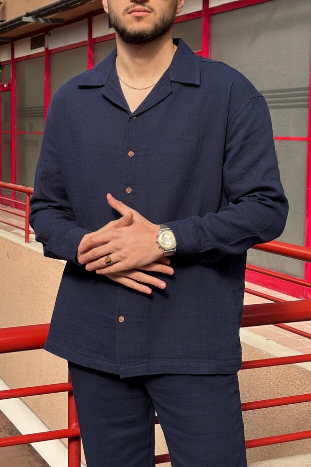 Apaş Collar, Muslin Cloth, Summer&Spring, Breathable, 100% Cotton, Oversize Shirt G11