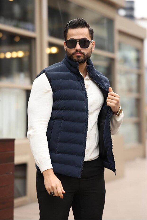 High Collar, Double-Stitched, Quilted, Standard-Fit, Puffer Vest 24Use2478