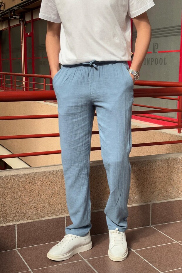 Elastic Waist, Lace-Up, Oversize Fit, 100% Cotton Muslin Woven, Summer & Spring Season Pants 295