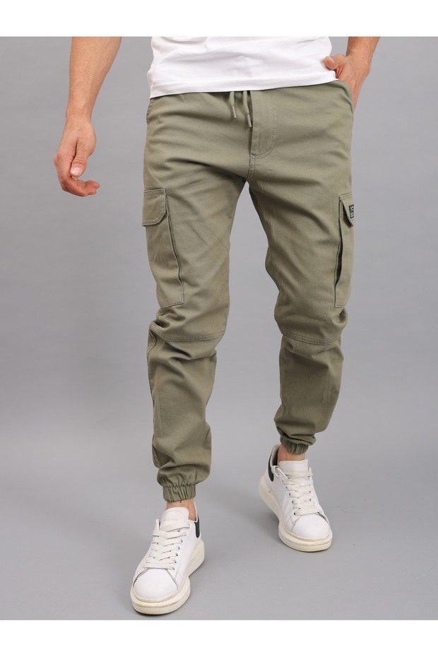 Khaki Color Men's Cargo Pocket Linen Trousers