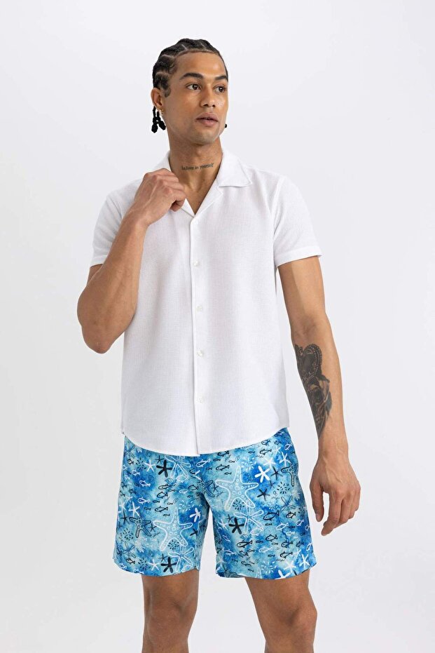 Regular Fit Desenli File Astarlı Kısa Boy Deniz Şortu B7631AX24HS - 4