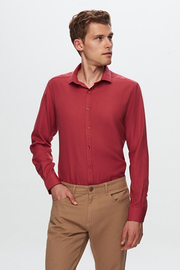 Men's Shirt Slim Fit Claret Red Color