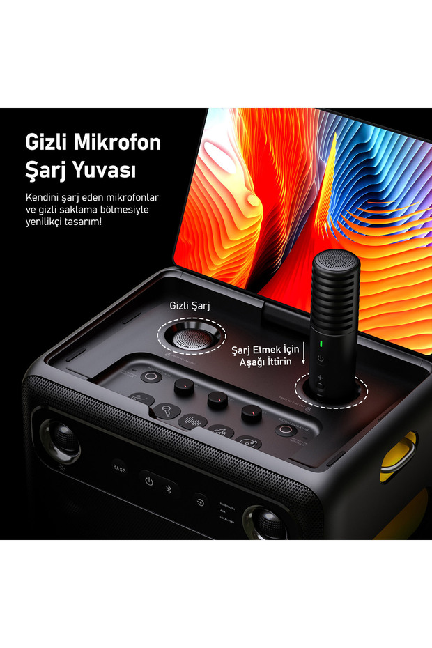 Partybox Break X2 300w Karaoke Bluetooth Hoparlör Seti, Dahili 10.1" Tablet, 2 Adet Mikrofon - 7