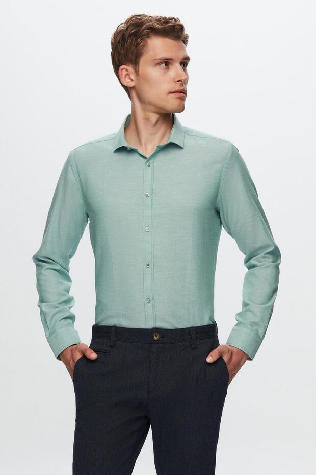 Slim Fit Green Oxford Shirt