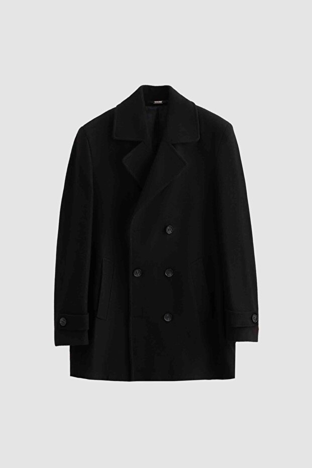 Regular Fit Siyah Palto - 5