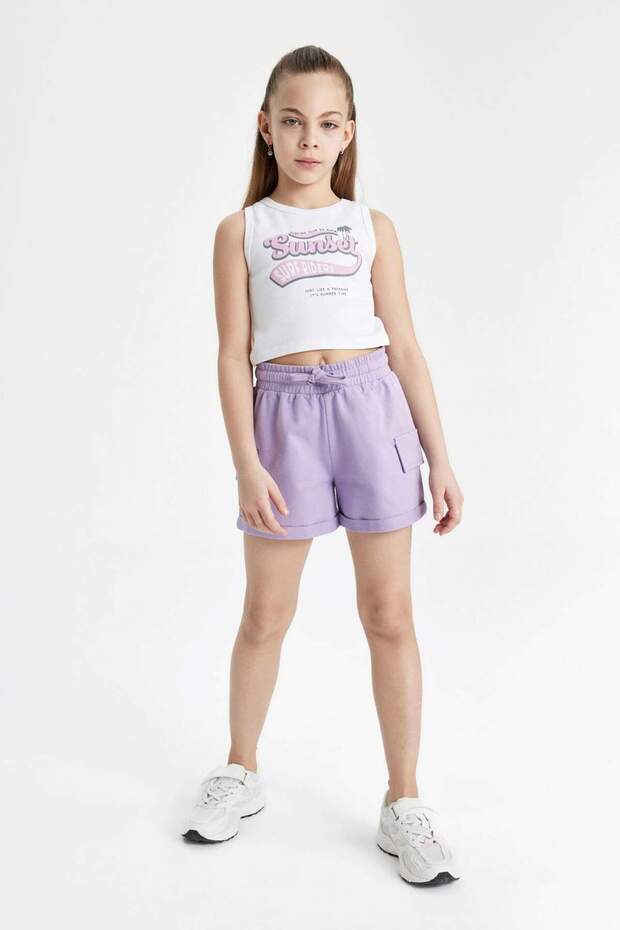 Kız Çocuk Beli Lastikli Basic Düz Şort B5377A824HS - 3