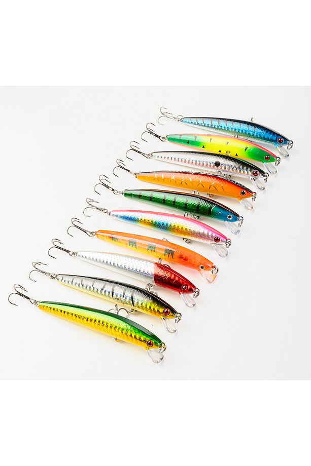 10'LU PAKET - 10 cm 9g Gerçekçi Görünümlü Yapay Balık Yemi – 2 Adet Üçlü İğneli Minnow Rapala - 7