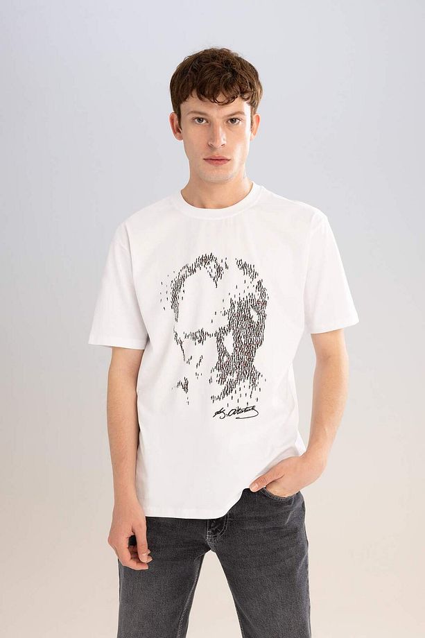 Regular Fit Bisiklet Yaka Atatürk Sırt Baskılı Kısa Kollu Tişört C5825AX24HS - 3