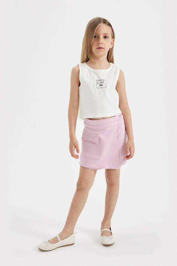 Printed Undershirt and Shorts Skirt Set for Girl - C5367A824Sm