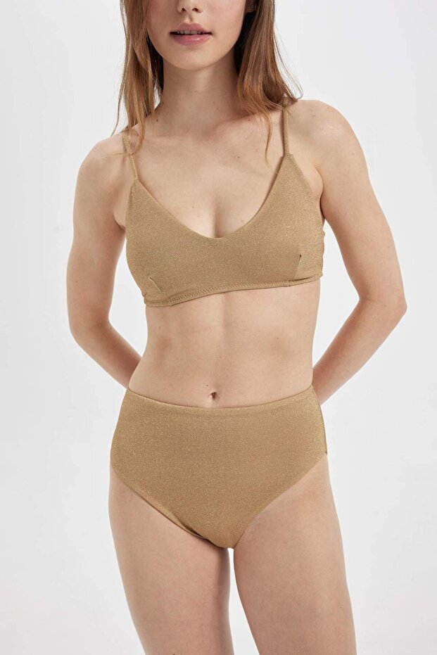 Regular Fit Parlak Kumaş Yüksek Bel Bikini Altı-Fall in Love C3180AX24SM - 3