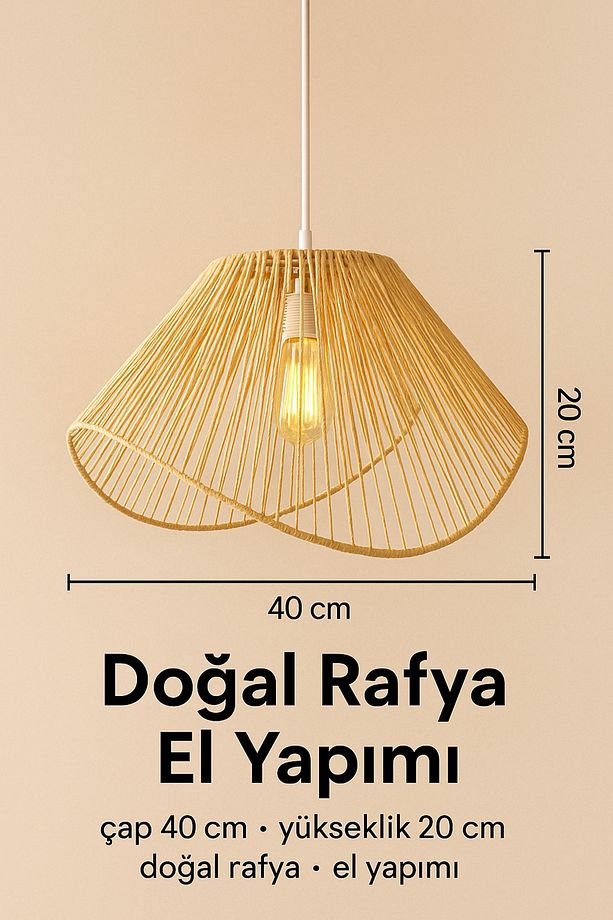 Elysia Doğal Rafya El Yapımı Sarkıt Avize | Bohem & Minimalist Tarz Hasır Avize - 3