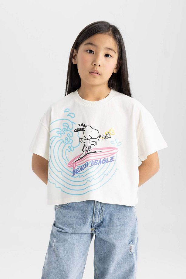 Kız Çocuk Snoopy Bisiklet Yaka Kısa Kollu Tişört C4840A824SM - 4