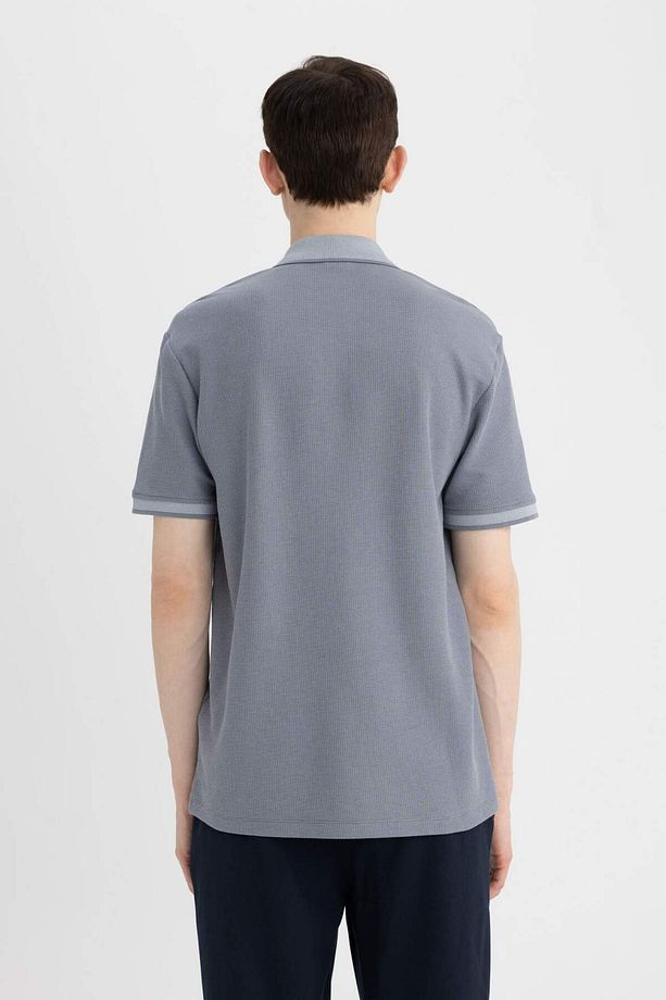 New Regular Fit Polo Yaka Waffle Kısa Kollu Basic Düz Tişört B4508AX24SP - 6