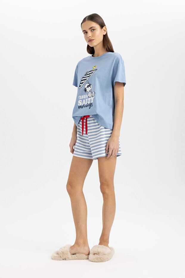 Fall in Love Snoopy Pijama Takımı Regular Fit Kısa Kollu Üst Şort C1739AX24SM - 3