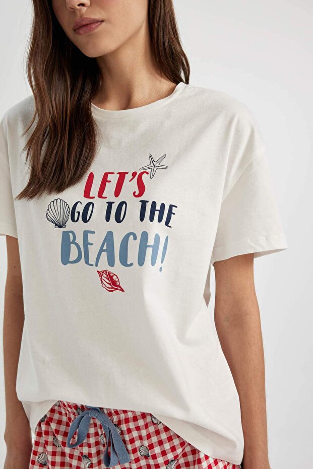 Fall in Love Pijama Takımı Regular Fit Bisiklet Yaka Baskılı Kısa Kollu Üst Beli Lastikli Şort Alt - 4