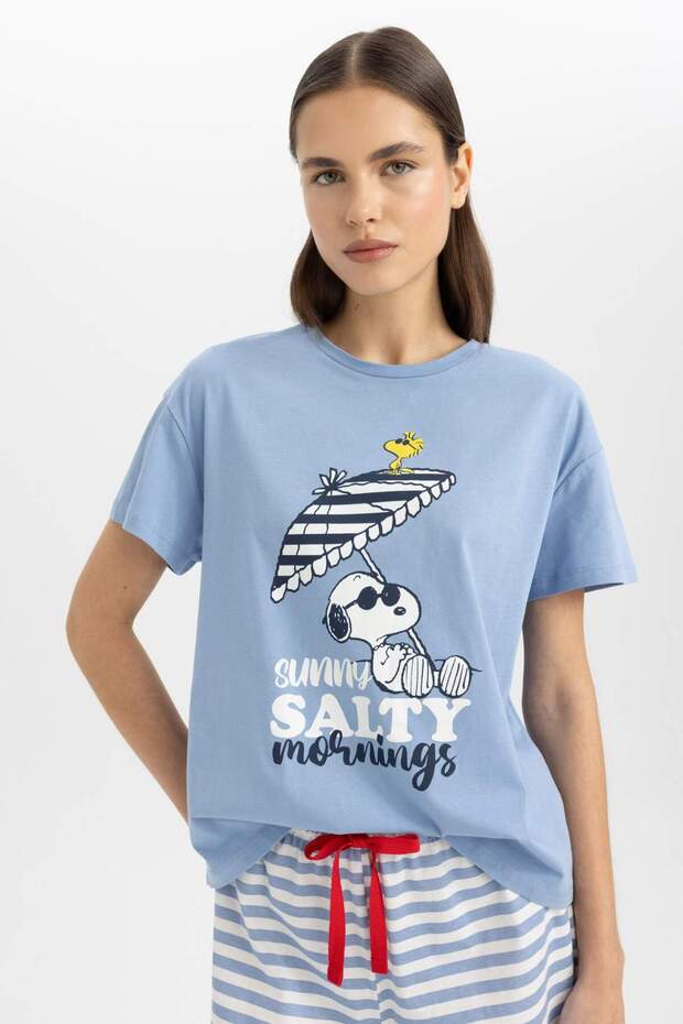 Fall in Love Snoopy Pijama Takımı Regular Fit Kısa Kollu Üst Şort C1739AX24SM - 6