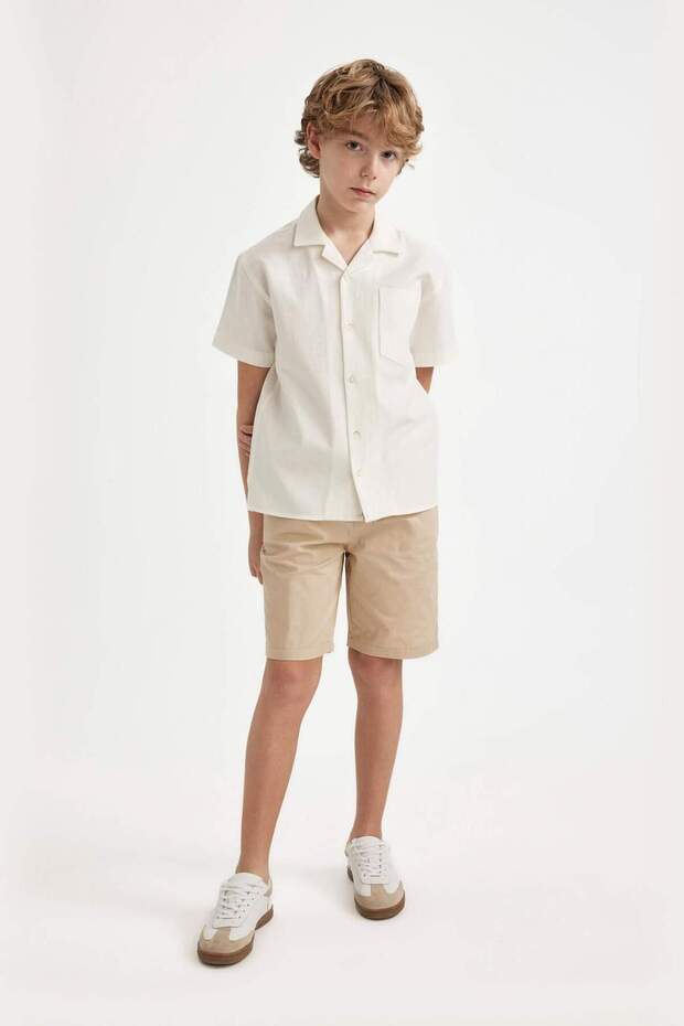 Erkek Çocuk Basic Düz Beli Lastikli Cepli Gabardin Şort C2956A824SM - 1