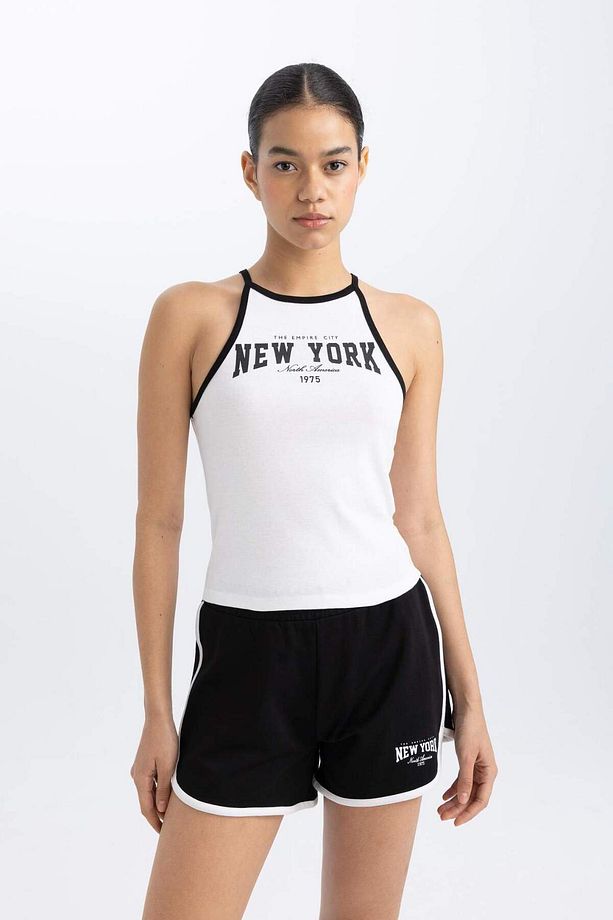 DeFactoFit Crop Bisiklet Yaka Baskılı Ribana Sporcu Atlet B8972AX24SM - 4
