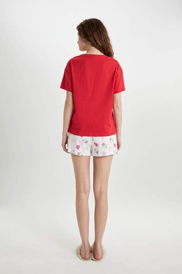 Pijama Takımı Regular Fit Baskılı Kısa Kollu Üst Şort -Fall in Love C0770AX24SM - 4