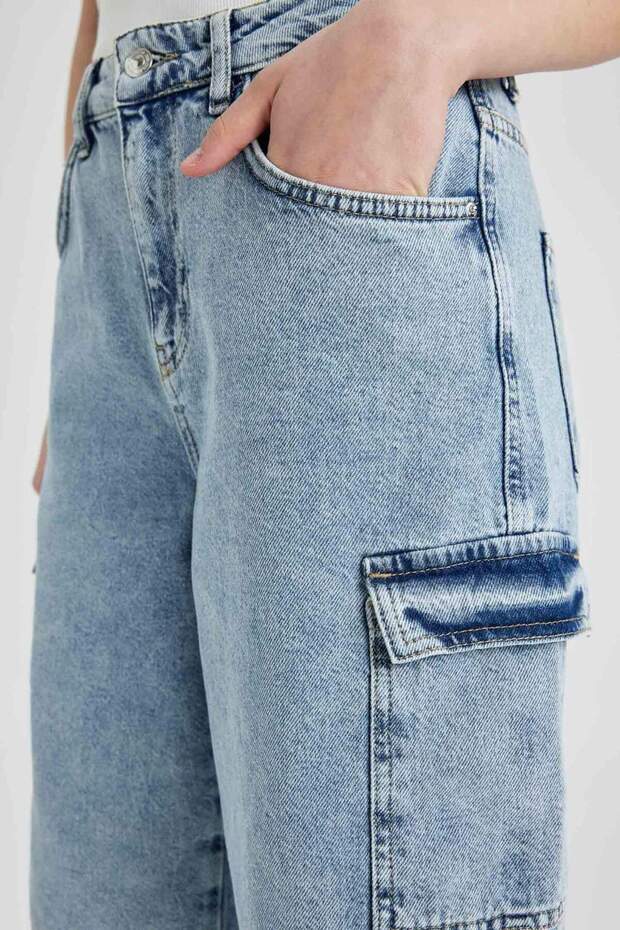 Yüksek Bel Jean Bermuda Şort B7694AX24SM - 4