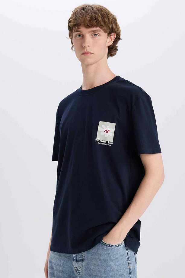 %100 Pamuk Regular Fit Bisiklet Yaka Baskılı Kısa Kollu Tişört C2081AX24SM - 1
