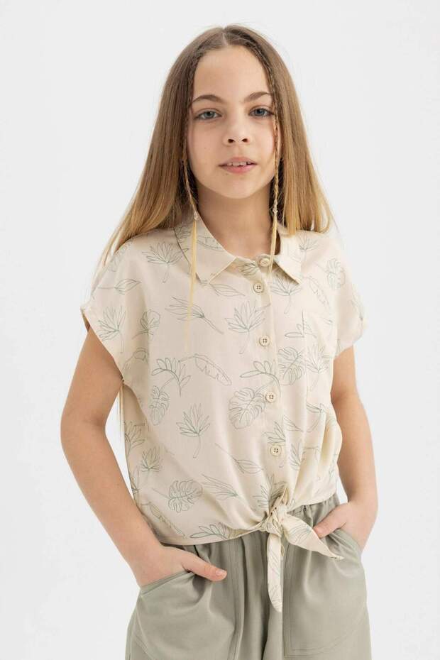 Kız Çocuk Crop Desenli Kısa Kollu Gömlek B5065A824SM - 7