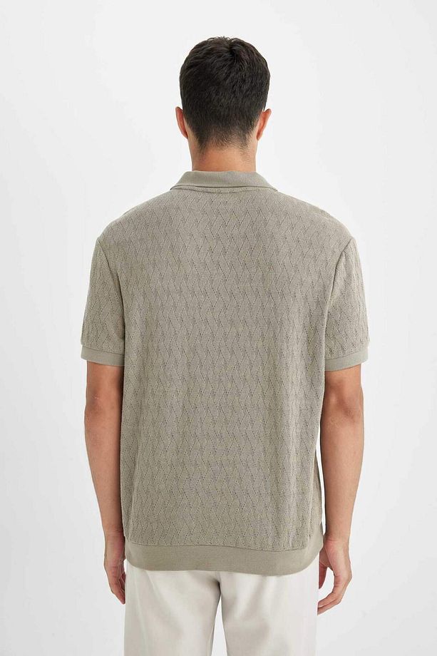 Regular Fit Polo Yaka Kısa Kollu Örgü Görünümlü Tişört B6536AX24SP - 5