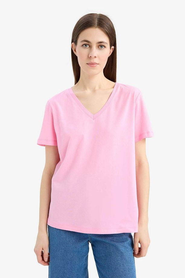 %100 Pamuk Regular Fit V Yaka Basic Düz Kısa Kollu Tişört W9578AZ24SM - 3