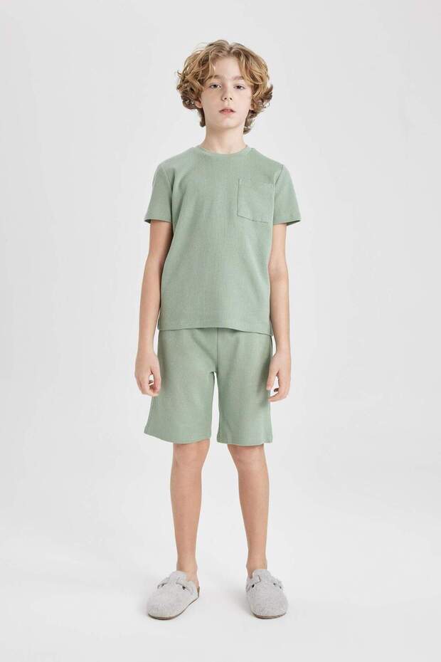 Erkek Çocuk Pijama Takımı Waffle Kısa Kollu Üst Şort C2782A824SM - 4