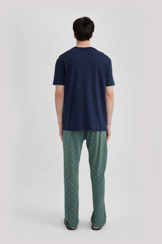 Regular Fit Pijama Takımı Basic Düz Kısa Kollu Üst Beli Lastikli Desenli Uzun Alt B7278AX24SP - 6