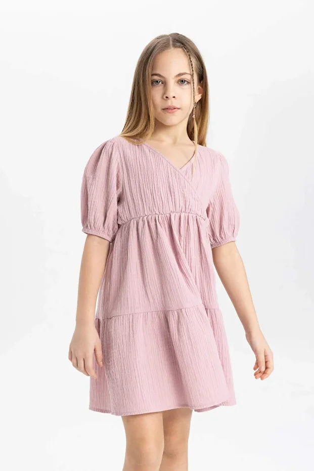Kız Çocuk Müslin Kısa Kollu Elbise B5719A824SM - 2