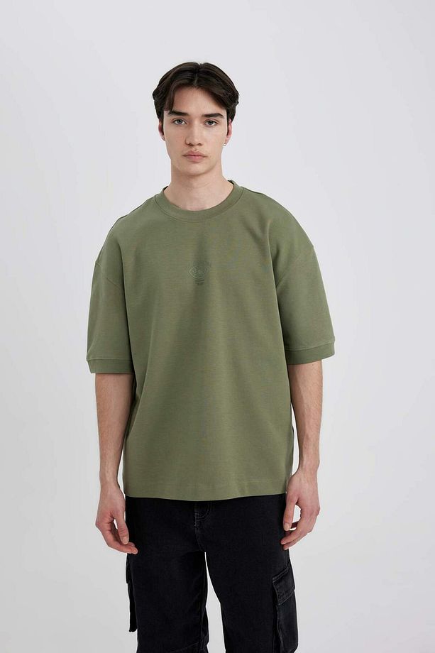 Loose Fit Bisiklet Yaka Baskılı Kısa Kollu Ağır Kumaş Tişört C0897AX24SP - 3