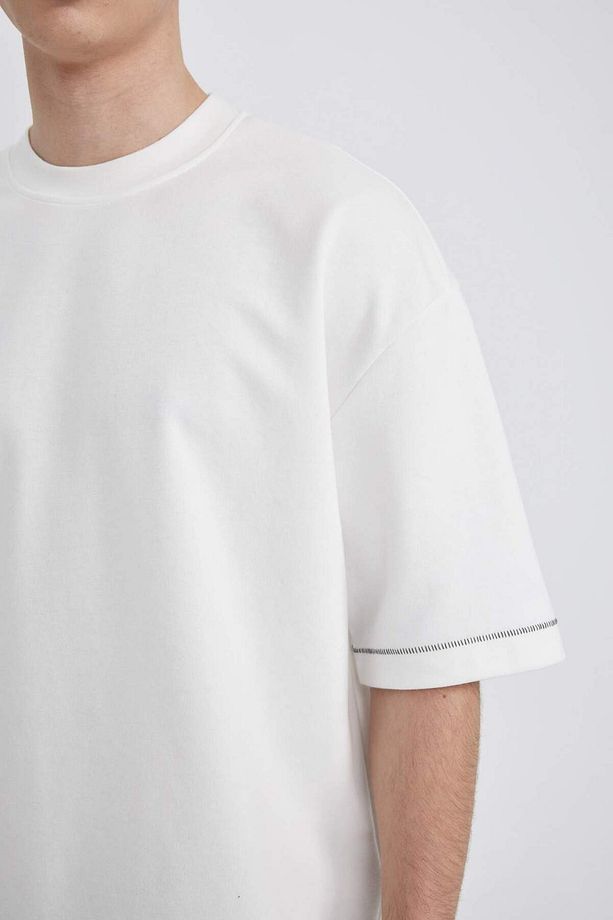 Loose Fit Bisiklet Yaka Kısa Kollu Ağır Kumaş Tişört C0147AX24SP - 4
