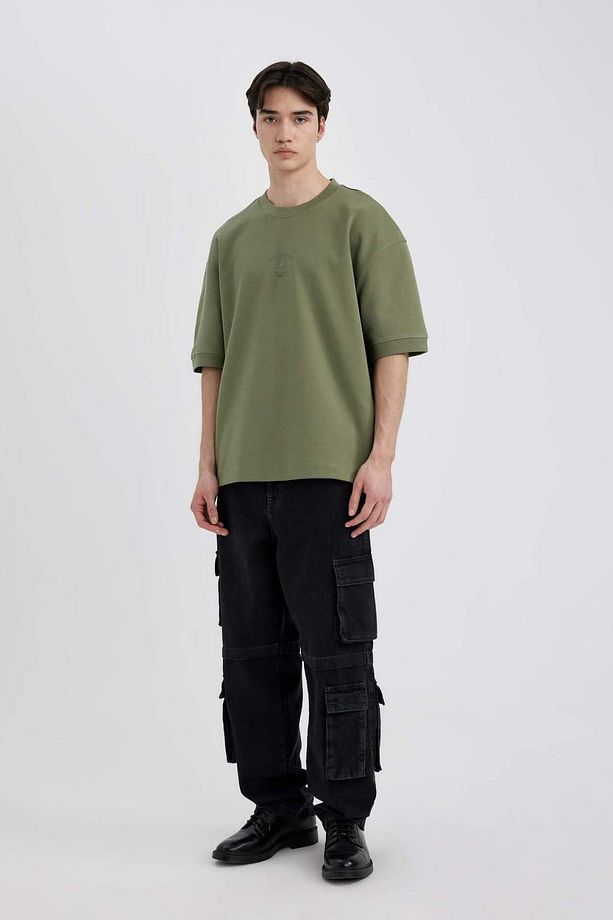 Loose Fit Bisiklet Yaka Baskılı Kısa Kollu Ağır Kumaş Tişört C0897AX24SP - 2