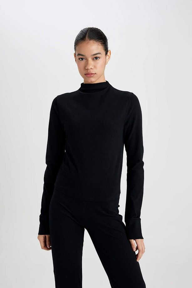 DeFactoFit Slim Fit Dar Kesim Dik Yaka Uzun Kollu Tişört C5274AX24SP - 6