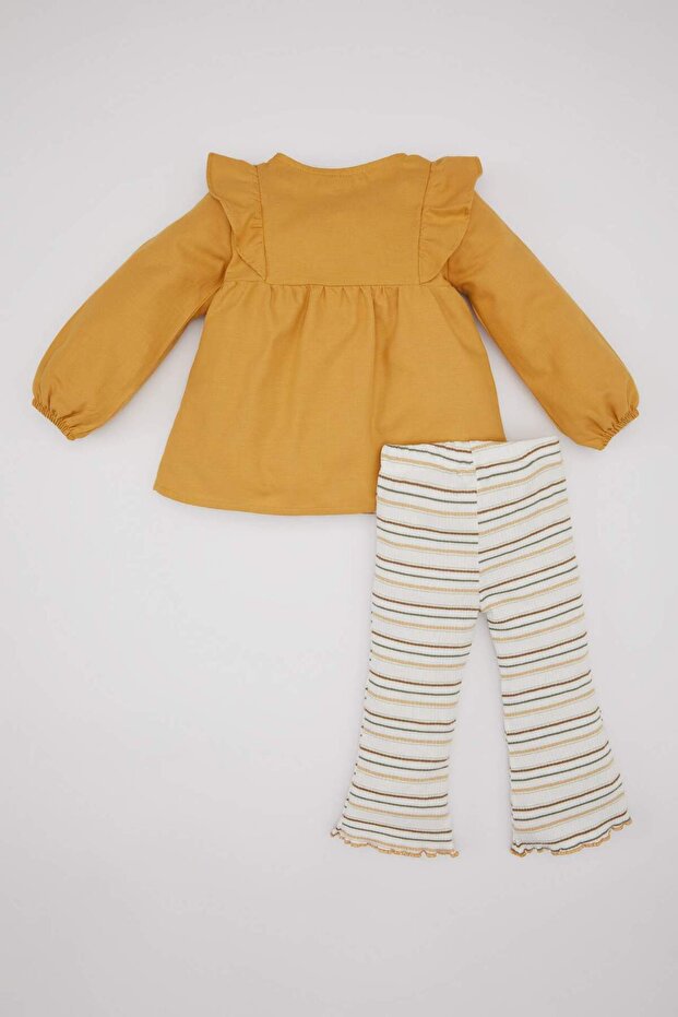 2-teiliges Set für Babys, Mädchen, geknöpftes Langarmshirt, gestreifte Twill-Leggings C0772A524SP - 6