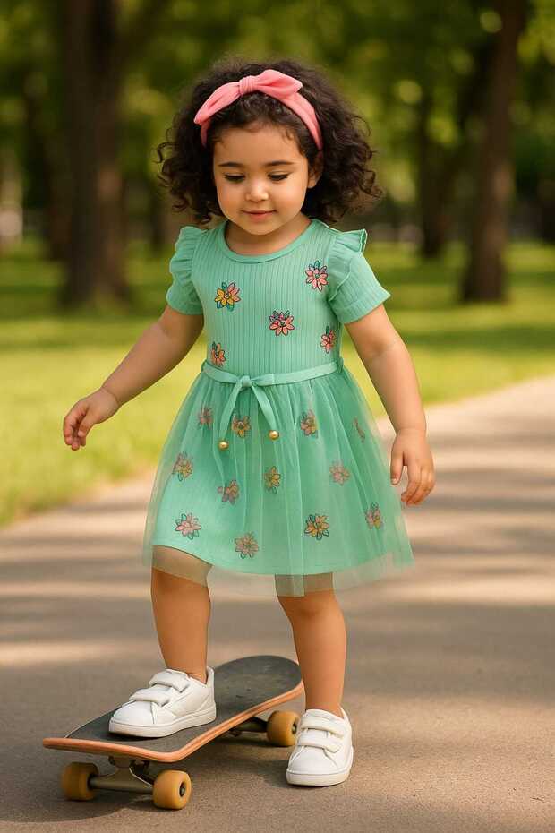 Very Beautiful Very Stylish Printed Tulle Girl's Dress Perfect Quality (SMALL MOLD 1-2 SIZE LARGE Received)