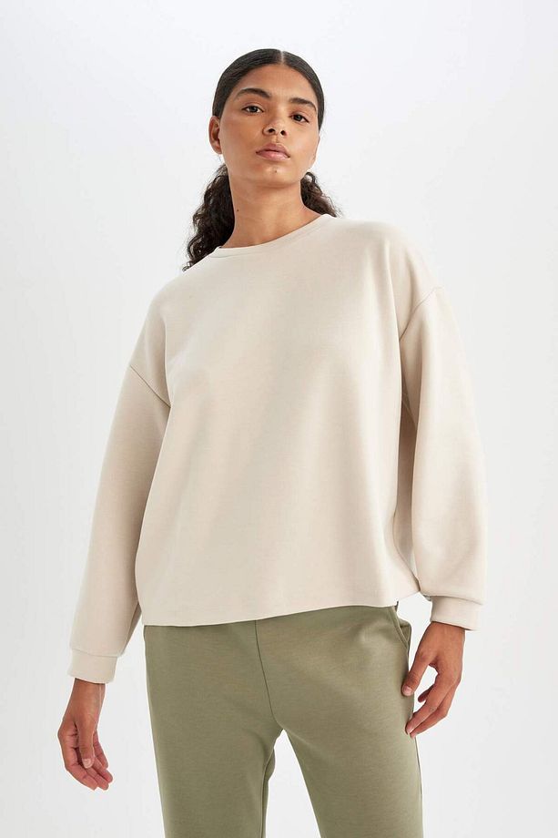 DeFactoFit Oversize Geniş Kalıp Bisiklet Yaka Basic Düz Skuba Dalgıç Kumaş Sporcu Sweatshirt B4668AX - 4