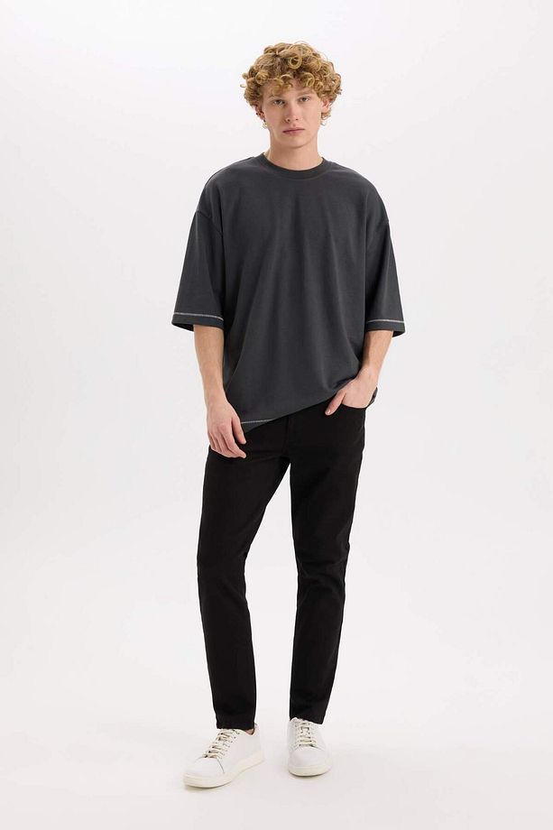 Loose Fit Bisiklet Yaka Kısa Kollu Ağır Kumaş Tişört C0147AX24SP - 2