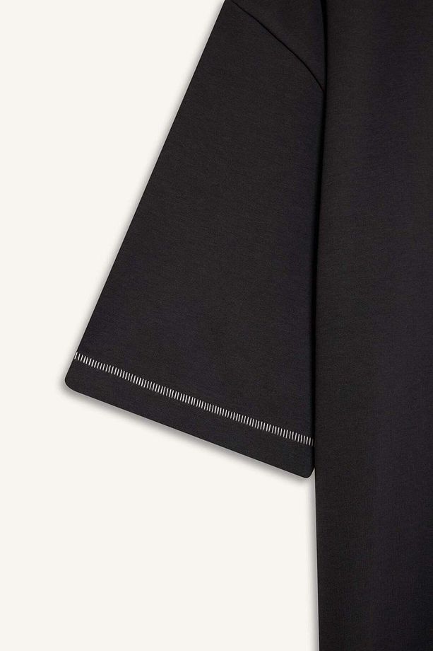 Loose Fit Bisiklet Yaka Kısa Kollu Ağır Kumaş Tişört C0147AX24SP - 8