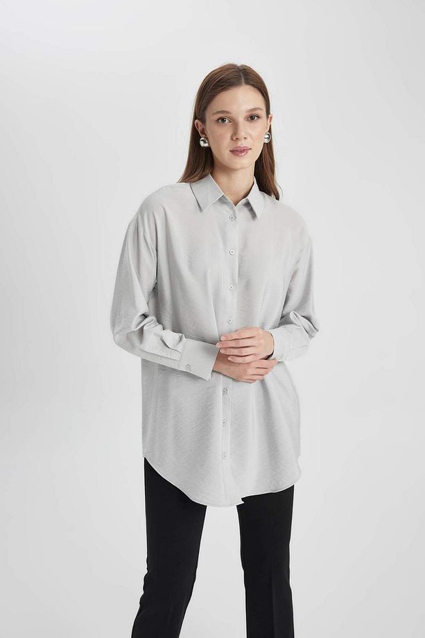 Relax Fit Basic Düz Uzun Kollu Gömlek Tunik C0304AX24SP - 4