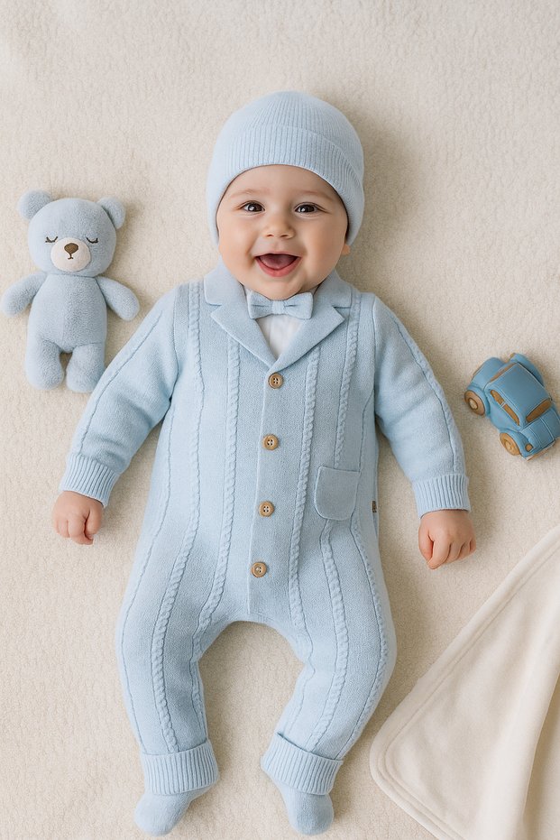 Ni̇pperland Men's 1-3-6-9 Months Collared Jumpsuit Knitwear Organic Cotton