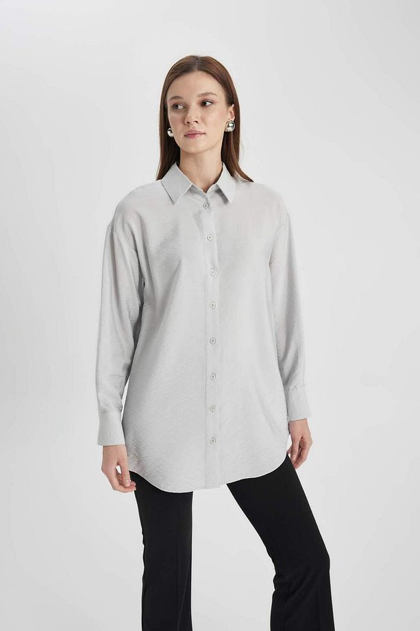 Relax Fit Basic Düz Uzun Kollu Gömlek Tunik C0304AX24SP - 3
