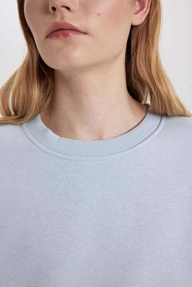 Relax Fit Bisiklet Yaka Kalın Basic Düz Sweatshirt B8568AX24SP - 5