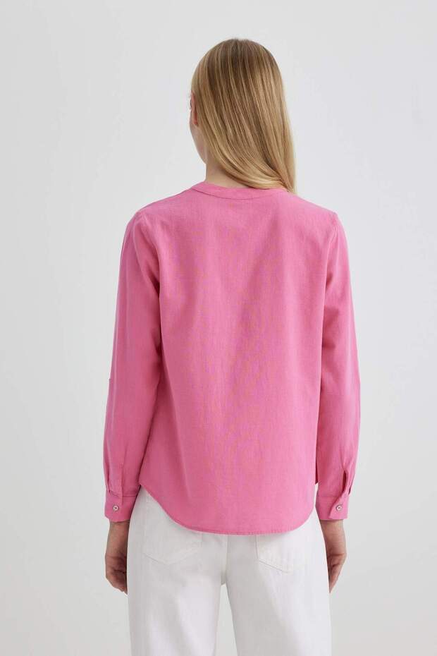 Regular Fit Uzun Kollu Keten Görünümlü Gömlek V2522AZ24SP - 5